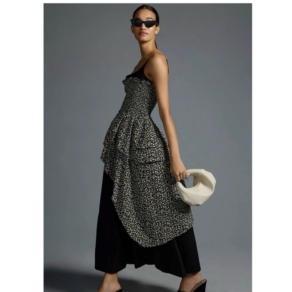 Asymmetrical Black Floral Dress